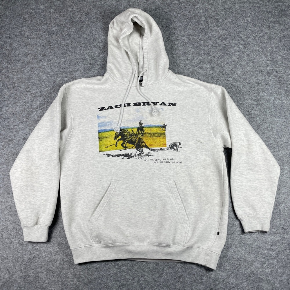 Zach Bryan Hoodie Mens 2XL Grey The Lord Has Won Country Music Sweatshirt